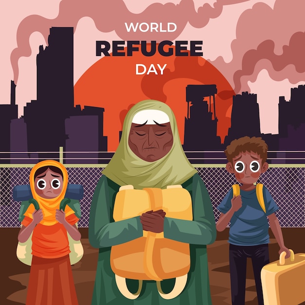 Gratis vector platte wereld vluchtelingen dag illustratie