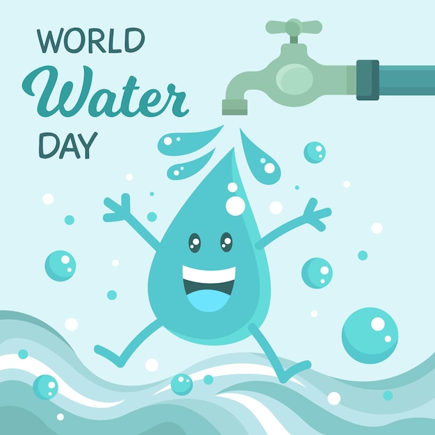 Platte wereld water dag illustratie