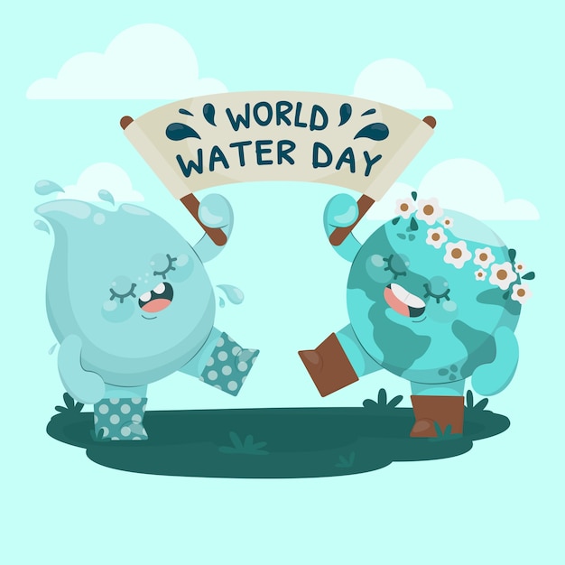 Platte wereld water dag illustratie