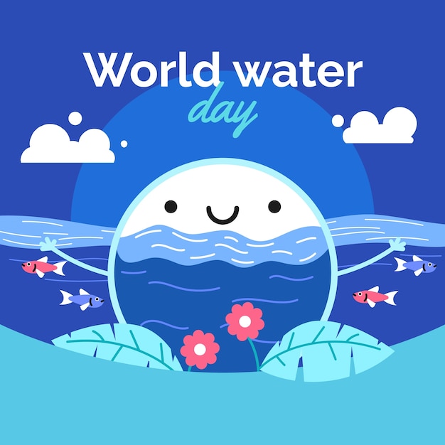 Platte wereld water dag illustratie