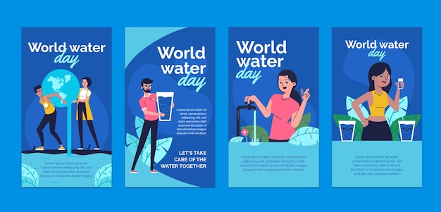 Gratis vector platte wereld water dag instagram verhalencollectie