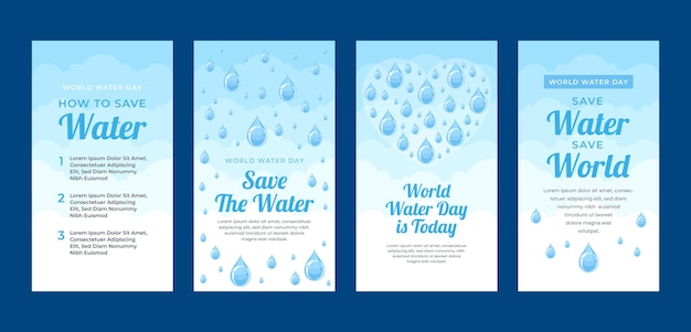 Gratis vector platte wereld water dag instagram verhalencollectie