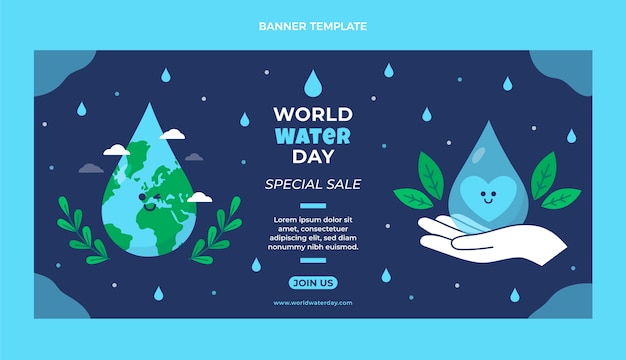 Gratis vector platte wereld water dag verkoop horizontale banner