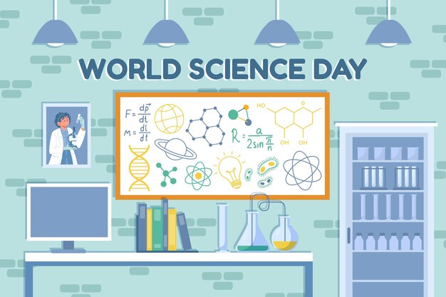 Platte wereld wetenschap dag achtergrond