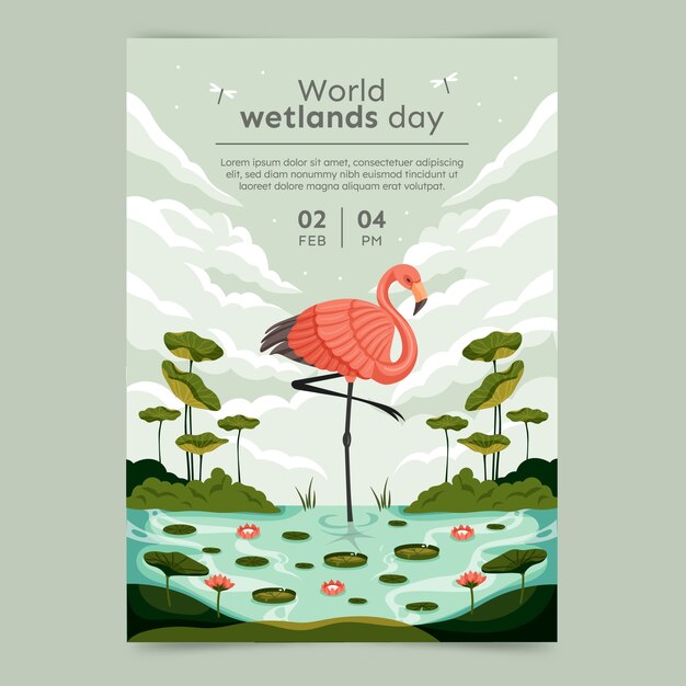 Platte wereld wetlands dag verticale poster sjabloon