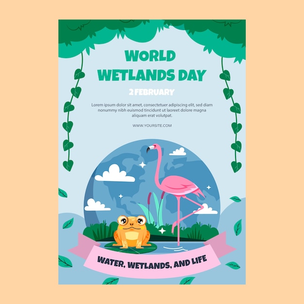 Platte wereld wetlands dag verticale poster sjabloon