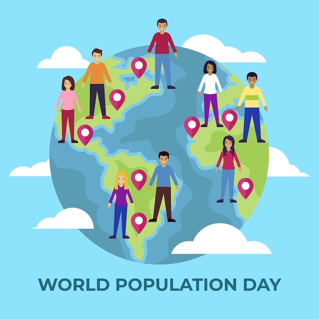 Platte wereldbevolking dag illustratie