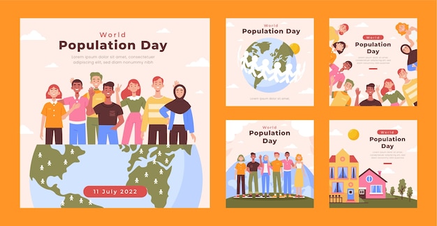 Platte wereldbevolking dag instagram posts collectie