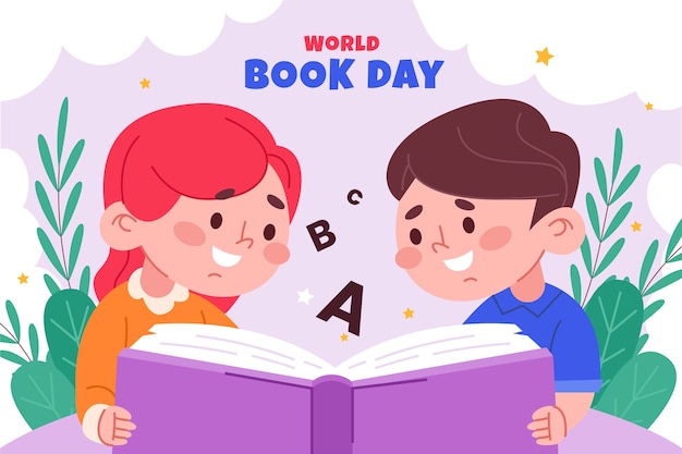 Gratis vector platte wereldboek dag achtergrond