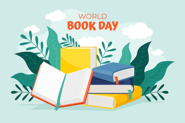 Gratis vector platte wereldboek dag achtergrond