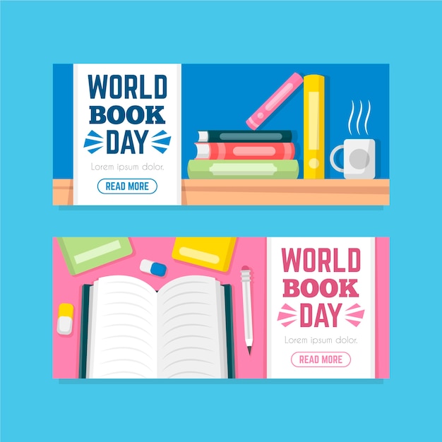 Platte wereldboek dag banners