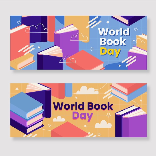 Platte wereldboekdag banners instellen