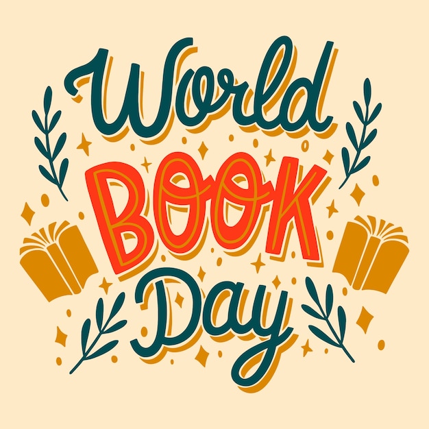 Gratis vector platte wereldboekendag belettering