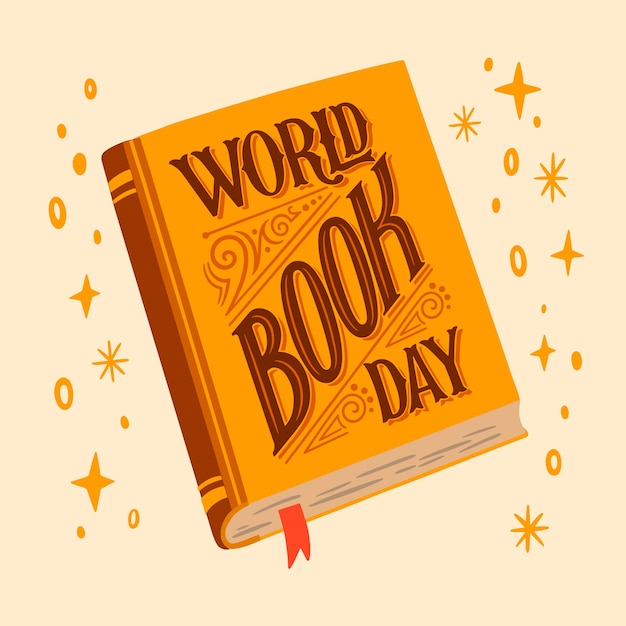 Gratis vector platte wereldboekendag belettering