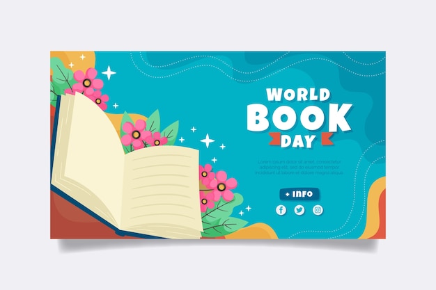 Gratis vector platte wereldboekendag horizontale banner