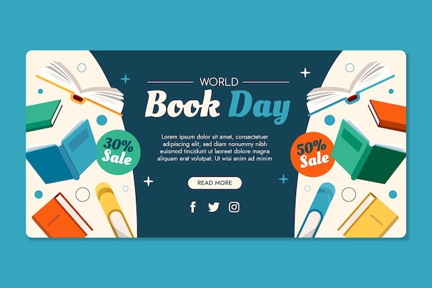 Gratis vector platte wereldboekendag horizontale banner