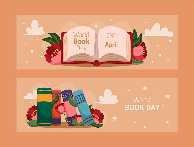 Gratis vector platte wereldboekendag horizontale banners set