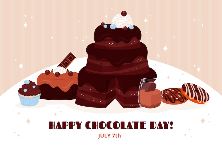 Gratis Vector platte wereldchocoladedagachtergrond met chocoladesnoepjes