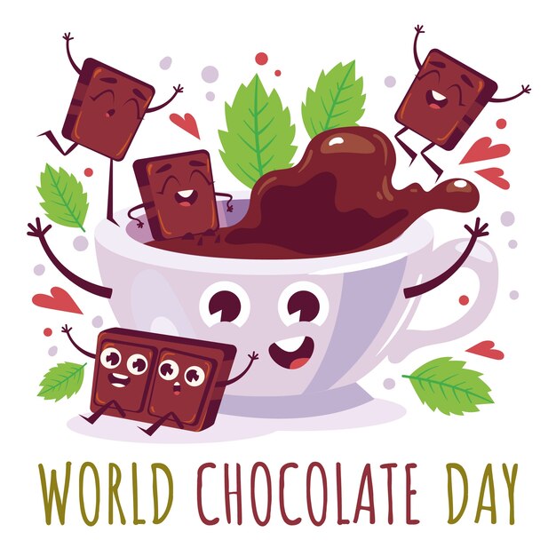 Platte wereldchocoladedagillustratie met chocoladedrank