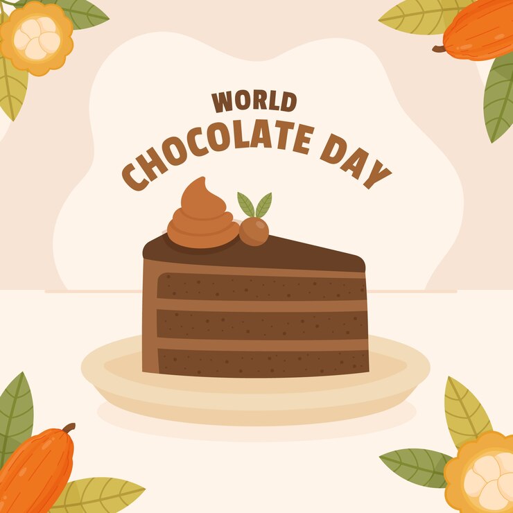 Gratis Vector platte wereldchocoladedagillustratie met chocoladetaart