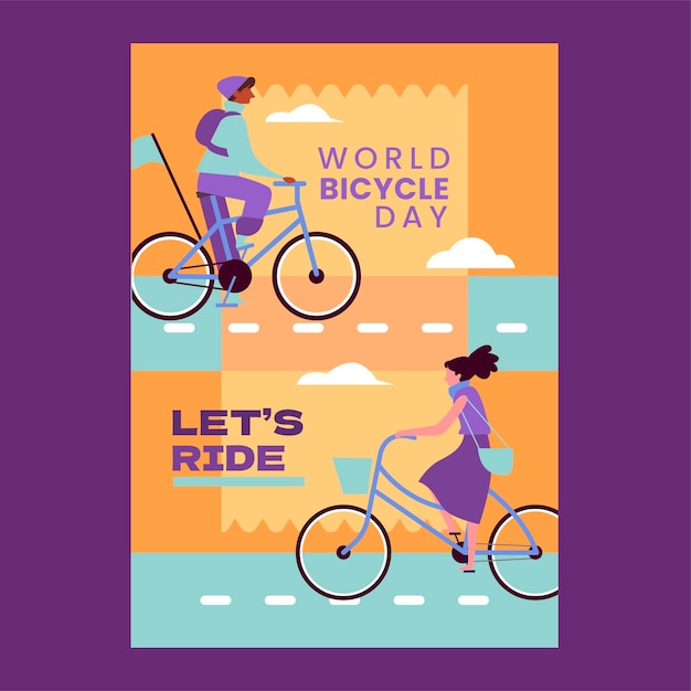 Gratis vector platte wereldfietsdag verticale postersjabloon