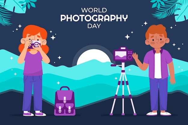 Gratis vector platte wereldfotografie dag achtergrond