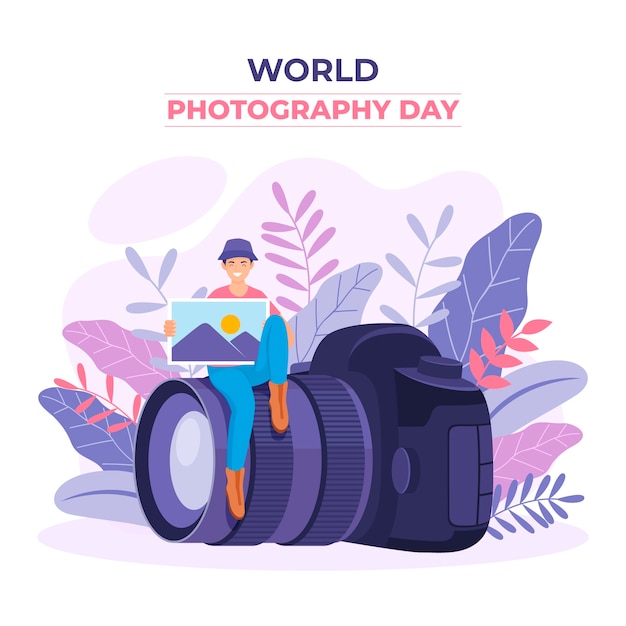 Gratis vector platte wereldfotografie dag illustratie