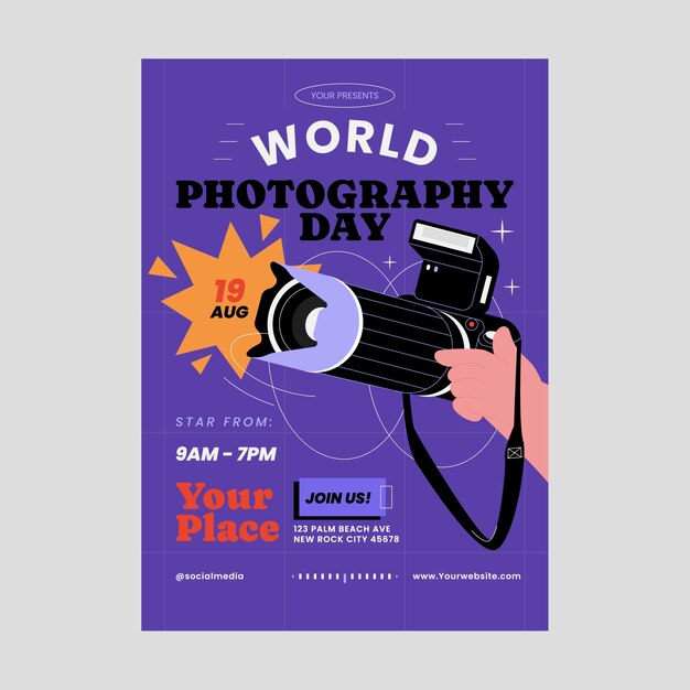 Platte wereldfotografie dag verticale postersjabloon