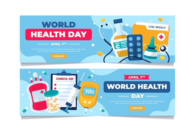 Platte wereldgezondheidsdag horizontale banners set