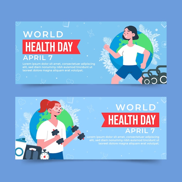Platte wereldgezondheidsdag horizontale banners set