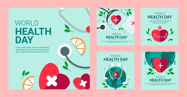 Platte wereldgezondheidsdag instagram posts collectie