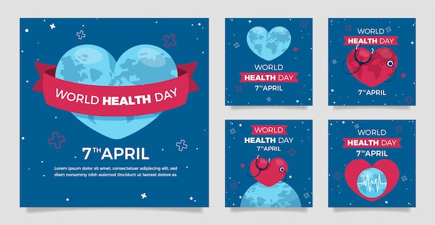 Gratis vector platte wereldgezondheidsdag instagram posts collectie
