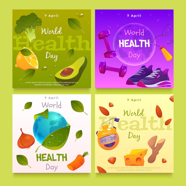 Platte wereldgezondheidsdag instagram posts-collectie