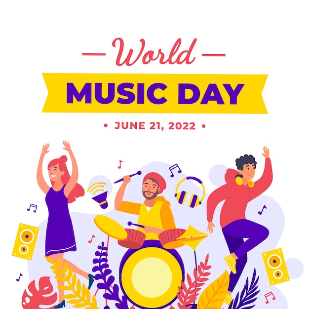 Gratis vector platte wereldmuziek dag illustratie