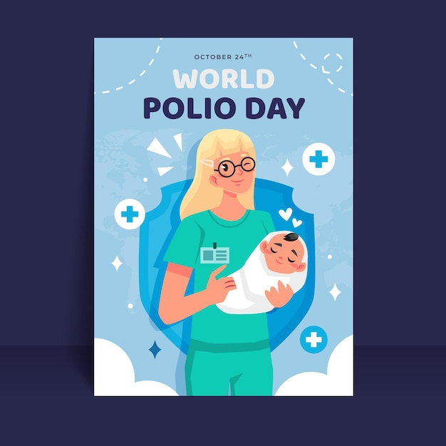 Gratis vector platte wereldpolio dag verticale postersjabloon