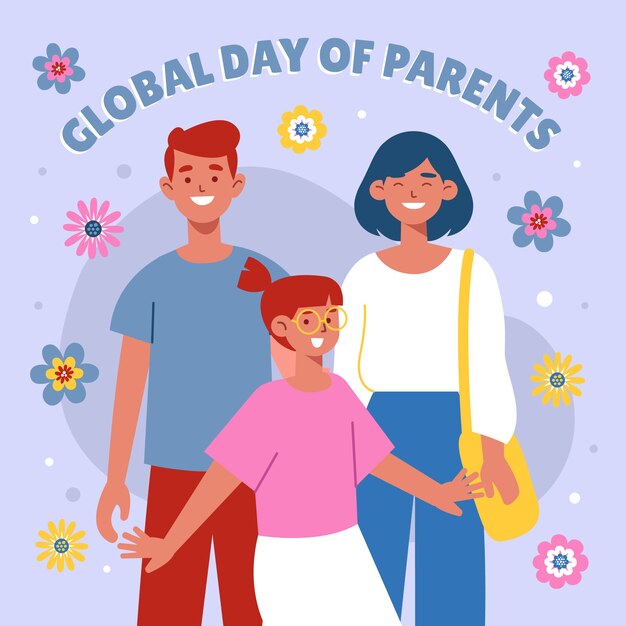 Platte wereldwijde dag van ouders illustratie met familie