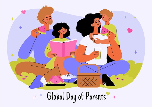 Platte wereldwijde dag van ouders illustratie