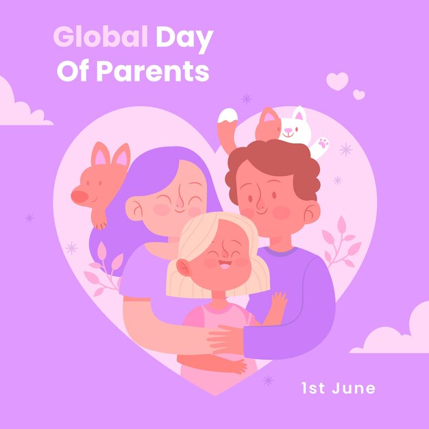 Platte wereldwijde dag van ouders illustratie