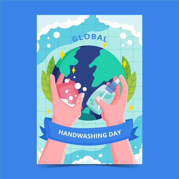 Gratis vector platte wereldwijde handwasdag verticale postersjabloon