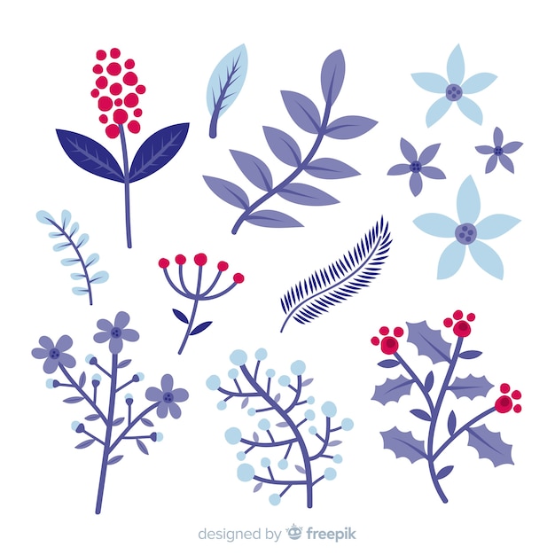 Gratis vector platte winter bloem collectie