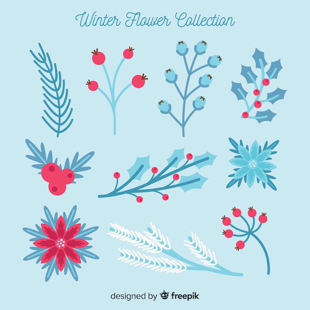 Gratis vector platte winter bloemen collectie