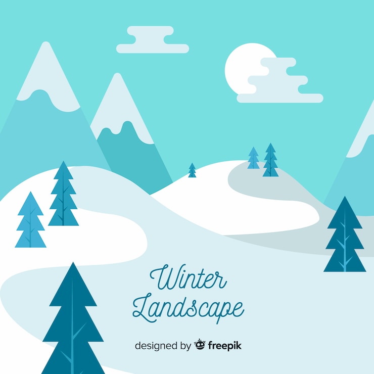 Gratis Vector platte winter landschap achtergrond