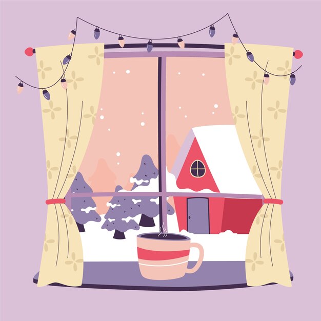 Platte winter raam illustratie