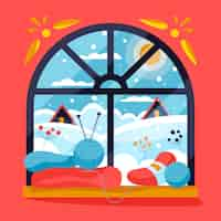 Gratis vector platte winter raam illustratie