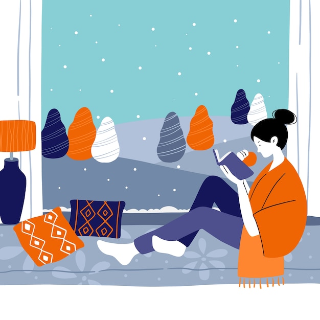 Platte winter raam illustratie