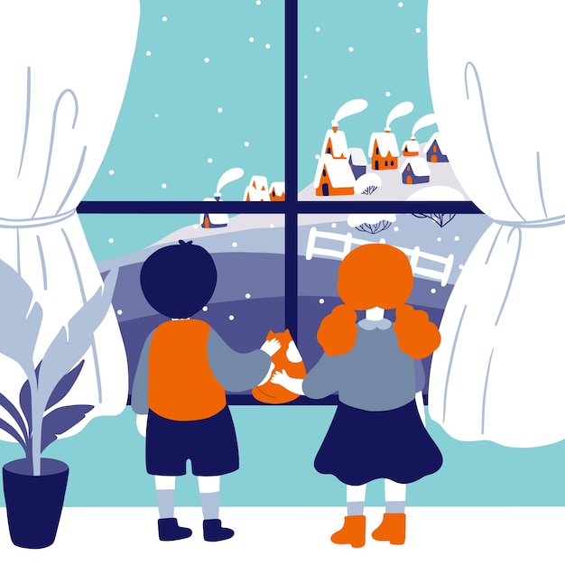 Platte winter raam illustratie