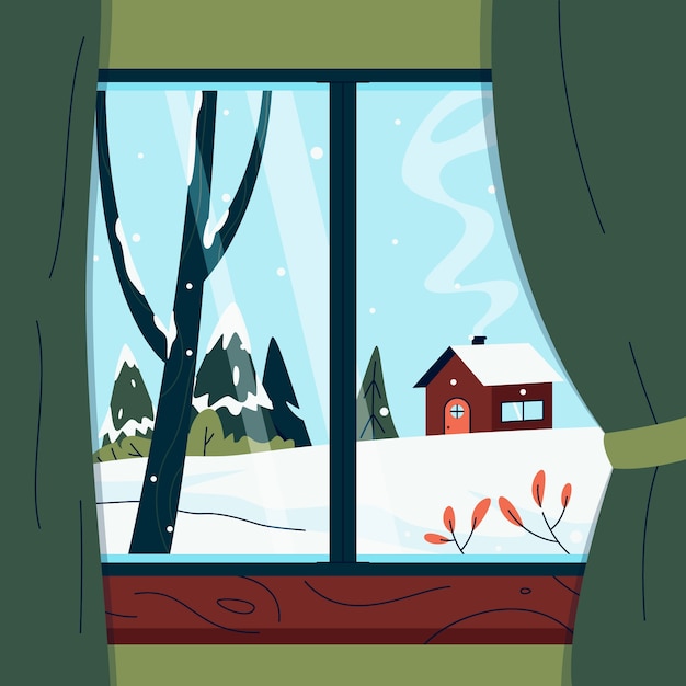 Gratis vector platte winter raam illustratie