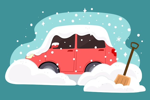 Platte winter sneeuw auto illustratie