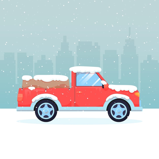 Platte winter sneeuw auto illustratie