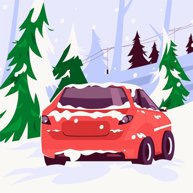 Gratis Vector platte winter sneeuw auto illustratie